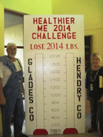 Norm Coderre and Mary Ruth Prouty, Florida Department of Health in Hendry and
                            Glades Counties with the “Goal Tracking Board” used to track progress