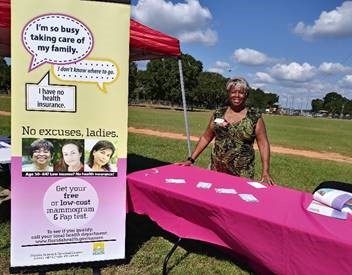 Elaine Scott, from DOH-Escambia's Breast and Cervical Cancer Early Detection Program, at Reimagine Brownsville.