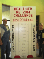 Norm Coderre and Mary Ruth Prouty, Florida Department of Health in Hendry and
                            Glades Counties with the “Goal Tracking Board” used to track progress